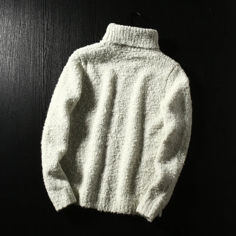 

Turtleneck Men Sweater Creamy-White Korean Style Knitting Pullover Male Autumn Winter Woolen Thickening Warm Solid Wool Tops