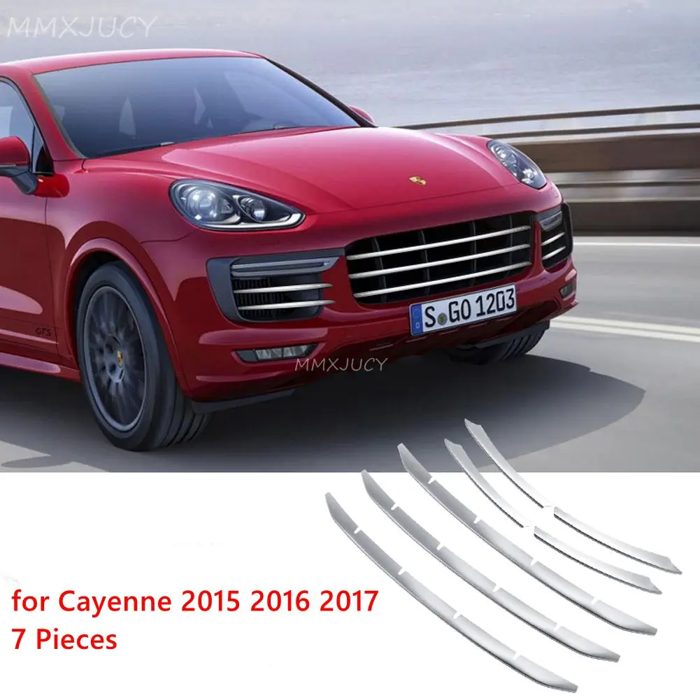 

for Porsche Cayenne 2011 2012 2013 2014-2017 Silver Steel Exterior Front Grille Grill Strips Trim