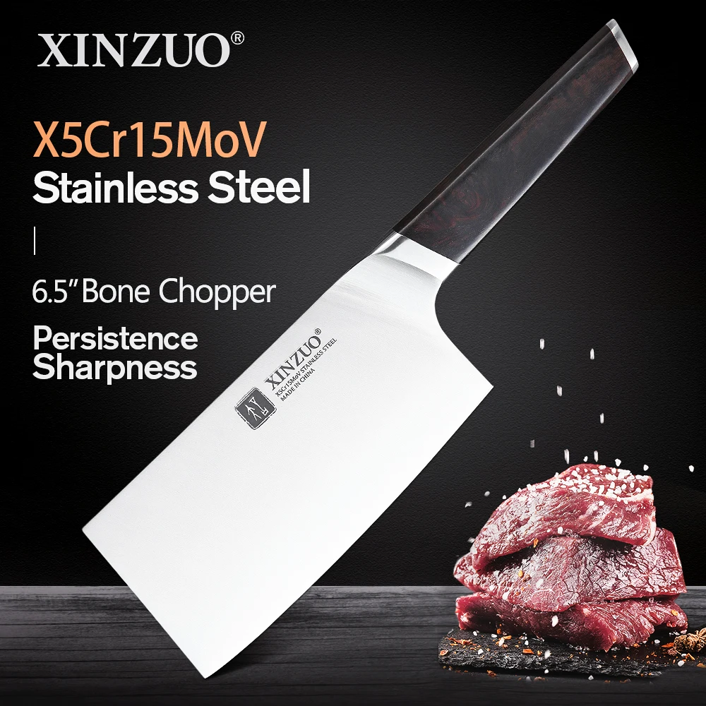 XINZUO 6.5'' Bone Chopper Knife X5Cr15Mov Stainless Steel Kitchen Knife Slicing Knives Cleaver Meat Cooking Tools Ebony Handle