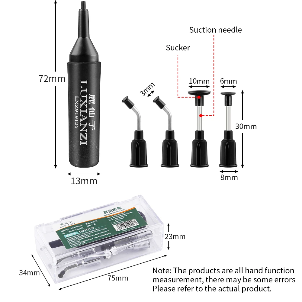 LUXIANZI pompa ssąca narzędzia ręczne z 4 sztuk końcówki ssącej dla IC SMD antystatyczna pinceta Pick Up narzędzie do naprawy telefonów