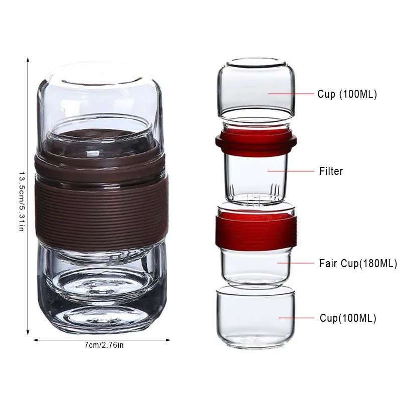 YMEEI Travel Teaware Sets With Carring Cases Glass Puer Teapot Portable Heat-resistant Filter Flower Tea Outdoor Drinking Sets