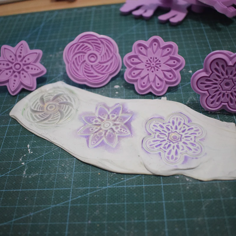 Mandala Flower Embossing Die Pottery Stamp Polymer Clay Earring Ceramic Pot Texture Make Plastic Seal Dotting Tools 4pcs/set