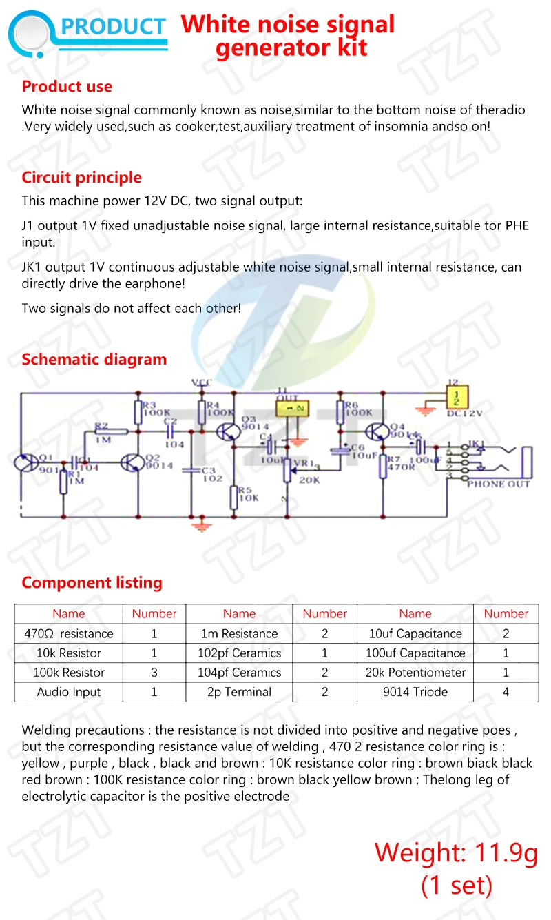 1/3 Stück Weißes Rauschen Signalgenerator DIY-Kit Elektronik-Bausatz 2-Kanal-Ausgang für Burn-in-Tests und Schlaftherapie Geräuschgenerator – Detail 1