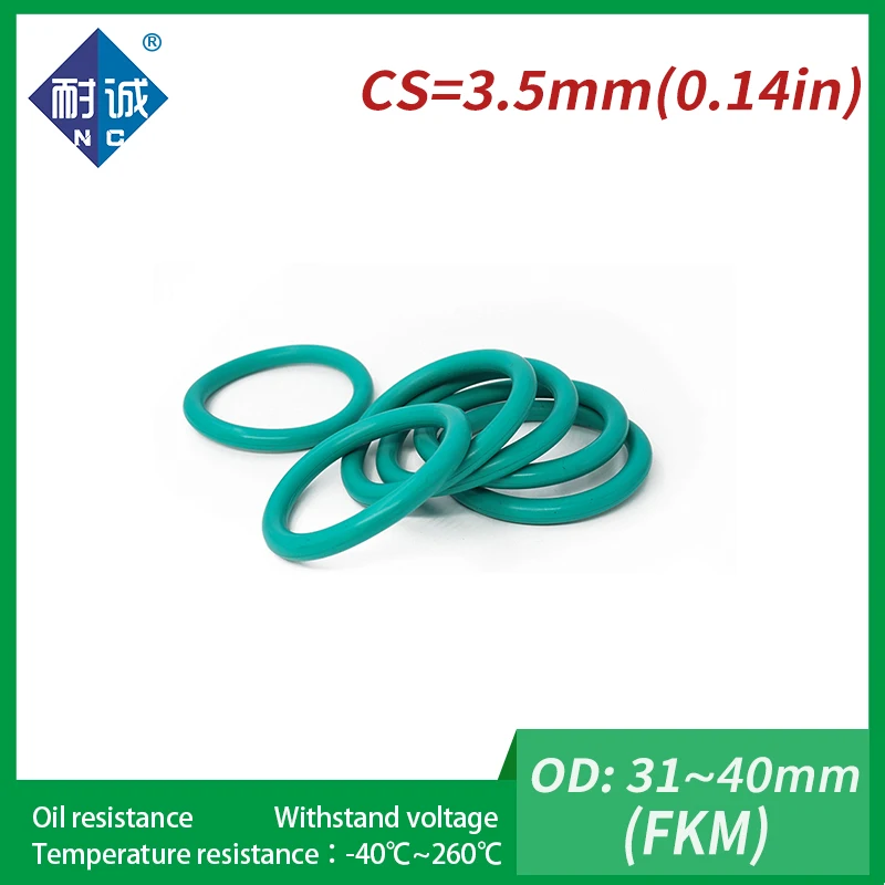 

2PC/lot Rubber Ring Green FKM O ring Seals Thickness 3.5mm OD31/32/33/34/35/36/37/38/39/40mm Rubber O-Rings Fuel Washer