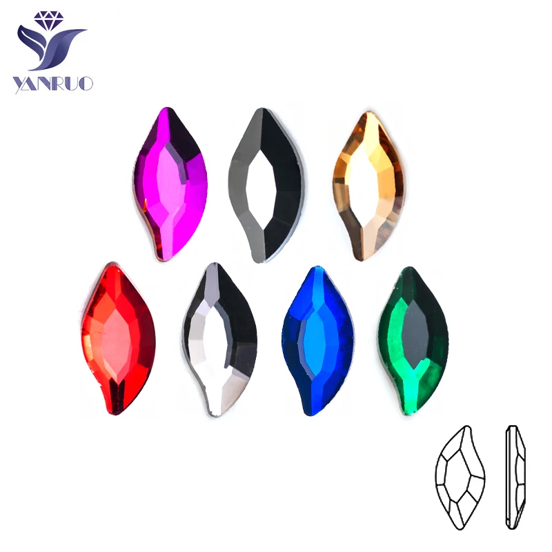 YanRuo 100pcs 4x8mm Diamond Leaf Multicolor Crystal Glass Glitter Flatback 3D Accessories Rhinestones For Nail Art Decorations