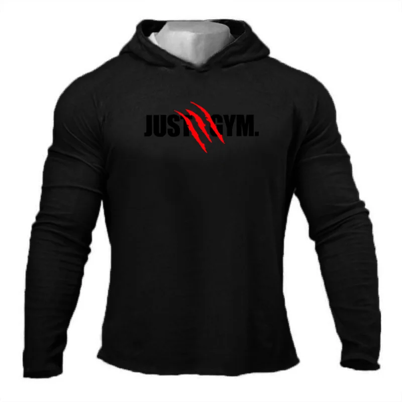 Mens Hooded T Shirt Spring Slim Fit O Neck T-shirt Men Sports Running Long Sleeve Shirt Gym Bodybuilding Tee Tops Fitness tshirt