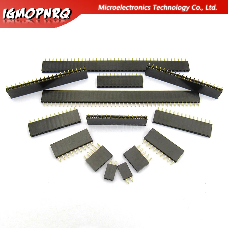 10Pcs 2.54mm Stright Female Single Row Pin Header Strip PCB Connector 1*2/3/4/5/6/7/8/10/12/16/20/40 Pin For Arduino