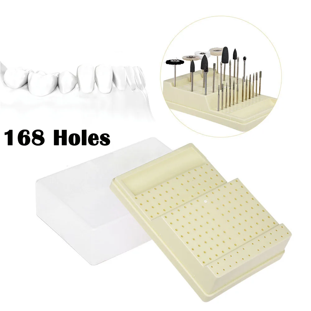 168Holes Nail Drill Bit Holder Stand Display Box with Clear Cover Dental Bur Block Holder