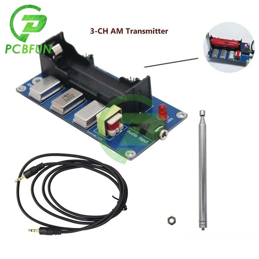 

3 Channel AM Transmitter Finished Product 1MHZ 3MHZ 5MZH with Antenna Audio Cable for Radio Receive Player Transmitter or Phone