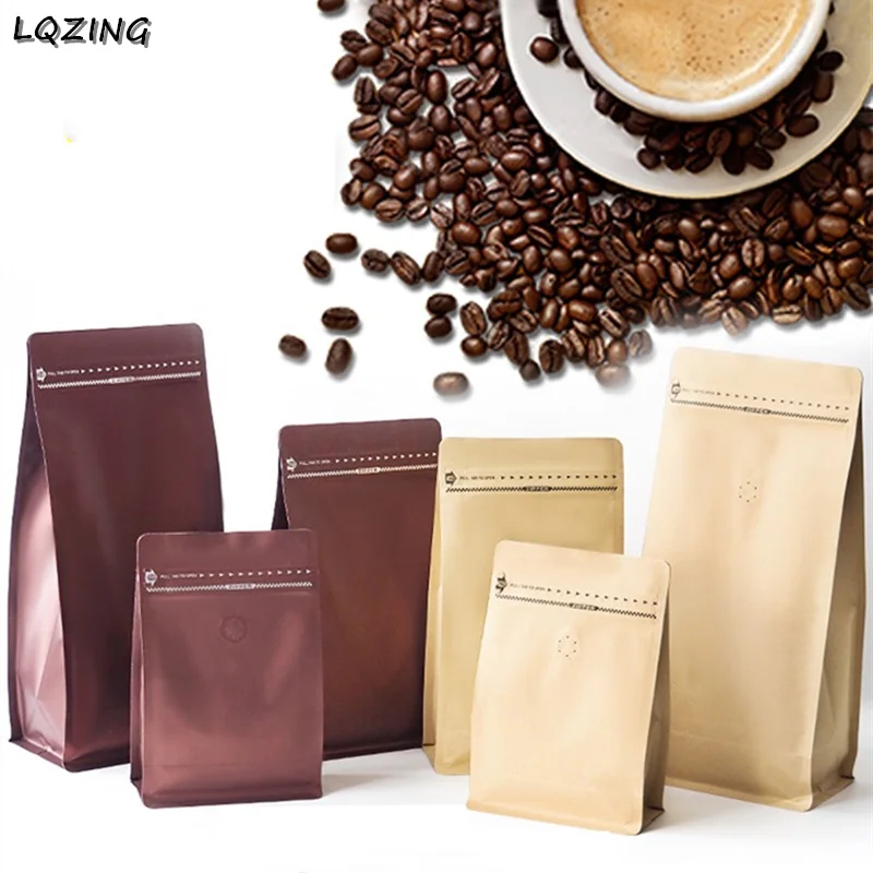 

New Pack 1/2 Pound Matte Coffee Powder Aluminized Mylar Package Bag Zipper Open Top Hanging Ear Coffee Bag Pouches with Valve