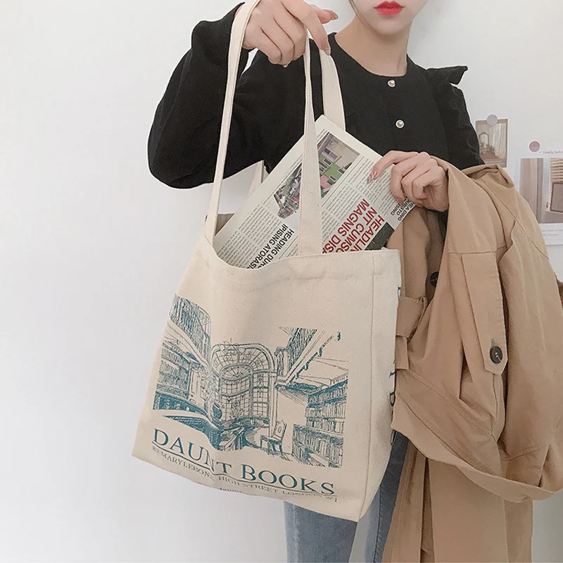 Women Canvas Shoulder Bag London Daunt Books Daily Shopping Bags Students Book Bag Cotton Cloth Handbags Large Tote For Girls