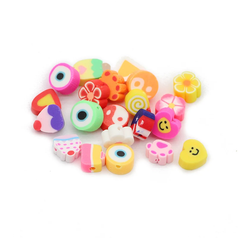 50-100pcs Mixed Flower,Fruit,Stars,Butterflies,Heart Polymer Clay Spacers Loose Beads For Jewelry Making DIY Bracelets Necklace