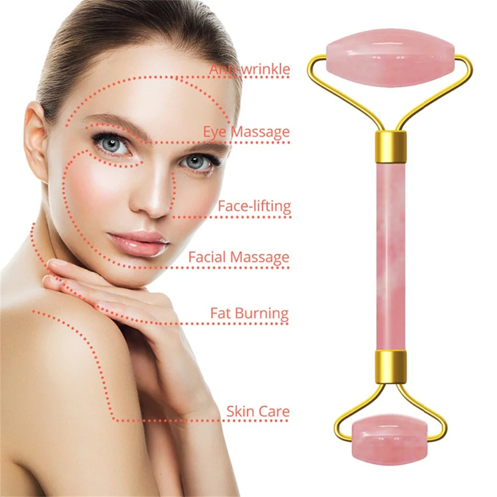 Rose Quartz Jade Roller Slimming Facial Roller Double Heads Massage  Face Slimming Body Neck Head LiftingTool Beauty Health Care