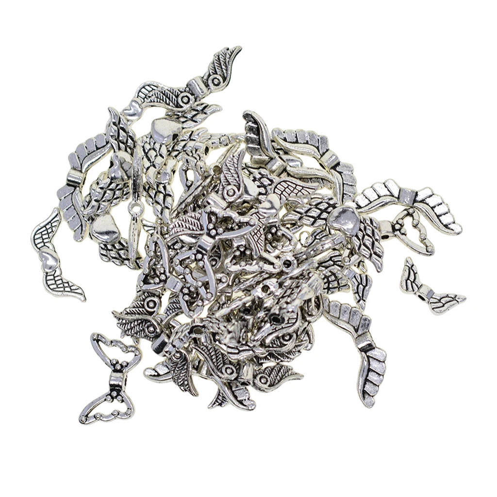 60 Mix Tibetan Silver Color Retro DIY Jewelry Pendant Angel Wings Spacer Beads Pendant Charms Jewelry Making Wholesale