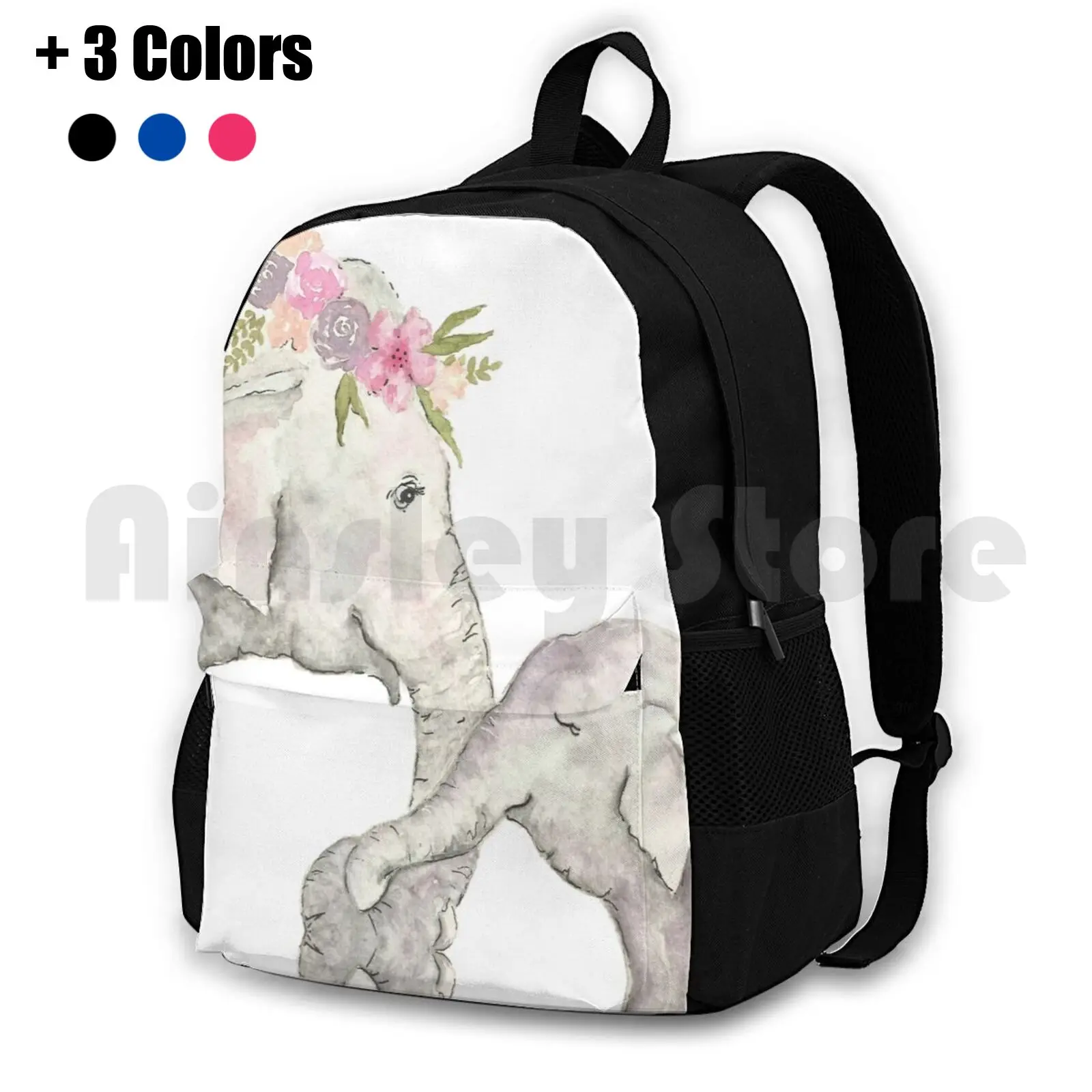 Elephant Mother And Baby Watercolor Outdoor Hiking Backpack Waterproof Camping Travel Elephant Baby Elephant Nursery Elephant