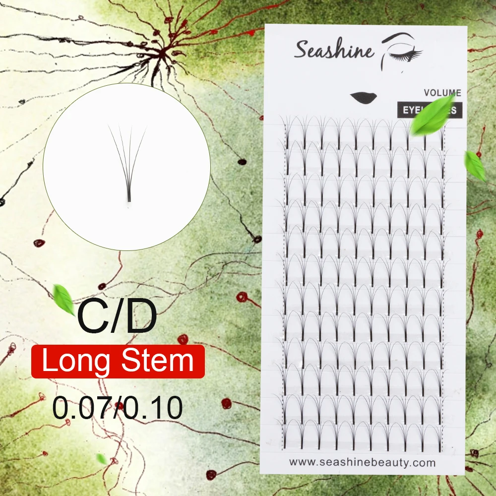 Seashine 50Trays Long Stem Russian Volume Lashes Fans Eyelash Extensions Premade Fans 0.03mm Thickness Premade Volume Fans Lash