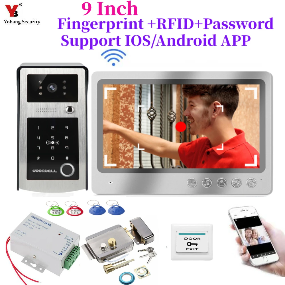 

7'' Wifi Video doorbell System Wireless Video door Intercom phone Kits RFID Keyfob, fingerprint Password IR Camera, APP Unlock