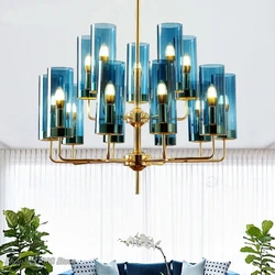 Modern luxury glass chandelier 6-15 heads blue/amber nordic LED Hanging Lamp living dining room bedroom indoor lighting fixtures