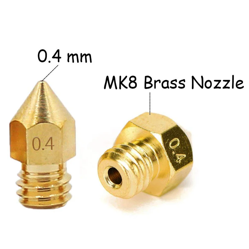 Aokin 100pcs Mk8 Brass 3D Printer Nozzle 0.2/0.3/0.4/0.5/0.6/0.8/1.0MM 1.75mm Copper Threaded Extruder Mk8 3D Printer Parts