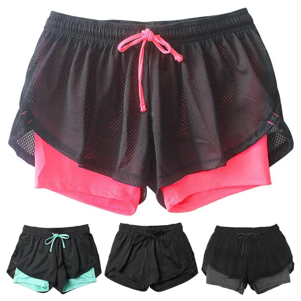 Leichte Shorts Frauen Doppel Schicht Mesh Laufhose Atmungsaktiv Fitness Shorts für Frauen Sport Shorts ropa mujer