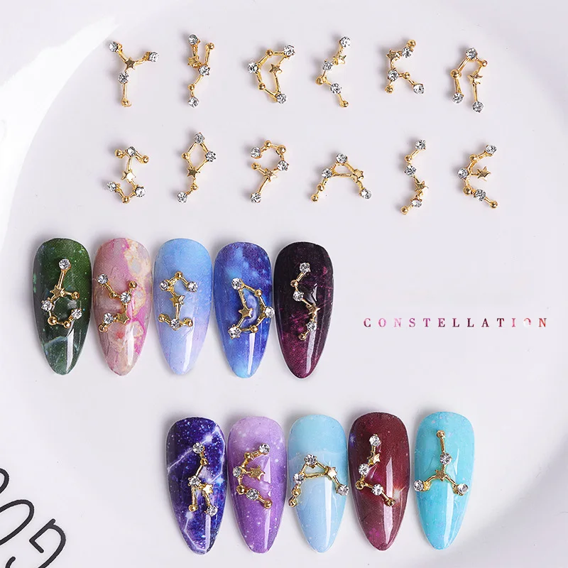 12 Stück Sternbild-Legierungs-Zirkon 3D Strass-Steine Nagelkunst-Dekoration Aufkleber Kristall-Maniküre-Zubehör für DIY-Nägel – Detail 2
