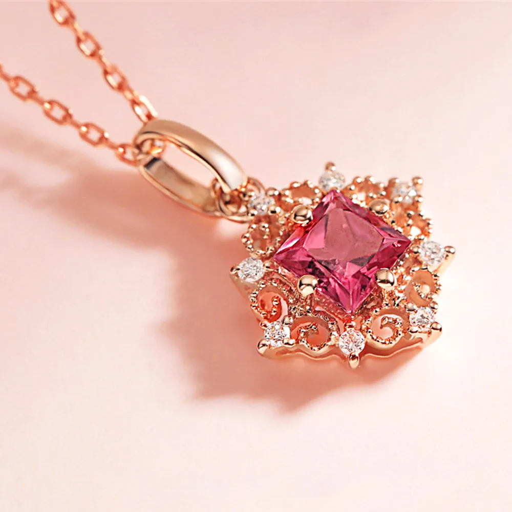 Vintage carving small Ruby gemstones red crystal pendant necklaces for women diamonds Rose gold color choker jewelry bijoux gift view 4