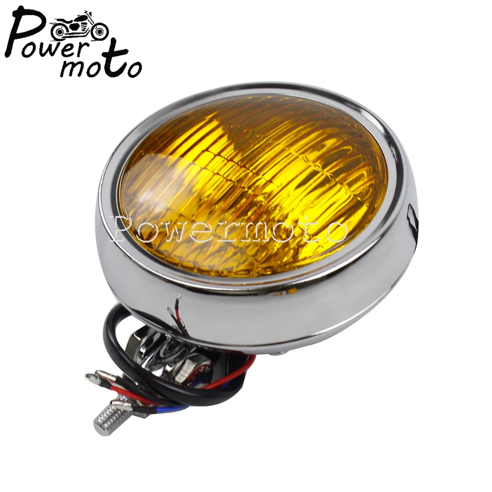 4.5\'\' 12V Motorcycle Retro Headlight Yellow Head Lamp Sealed Beam For Harley Softail Custom Sportster XL Cafe Racer Honda Suzuki