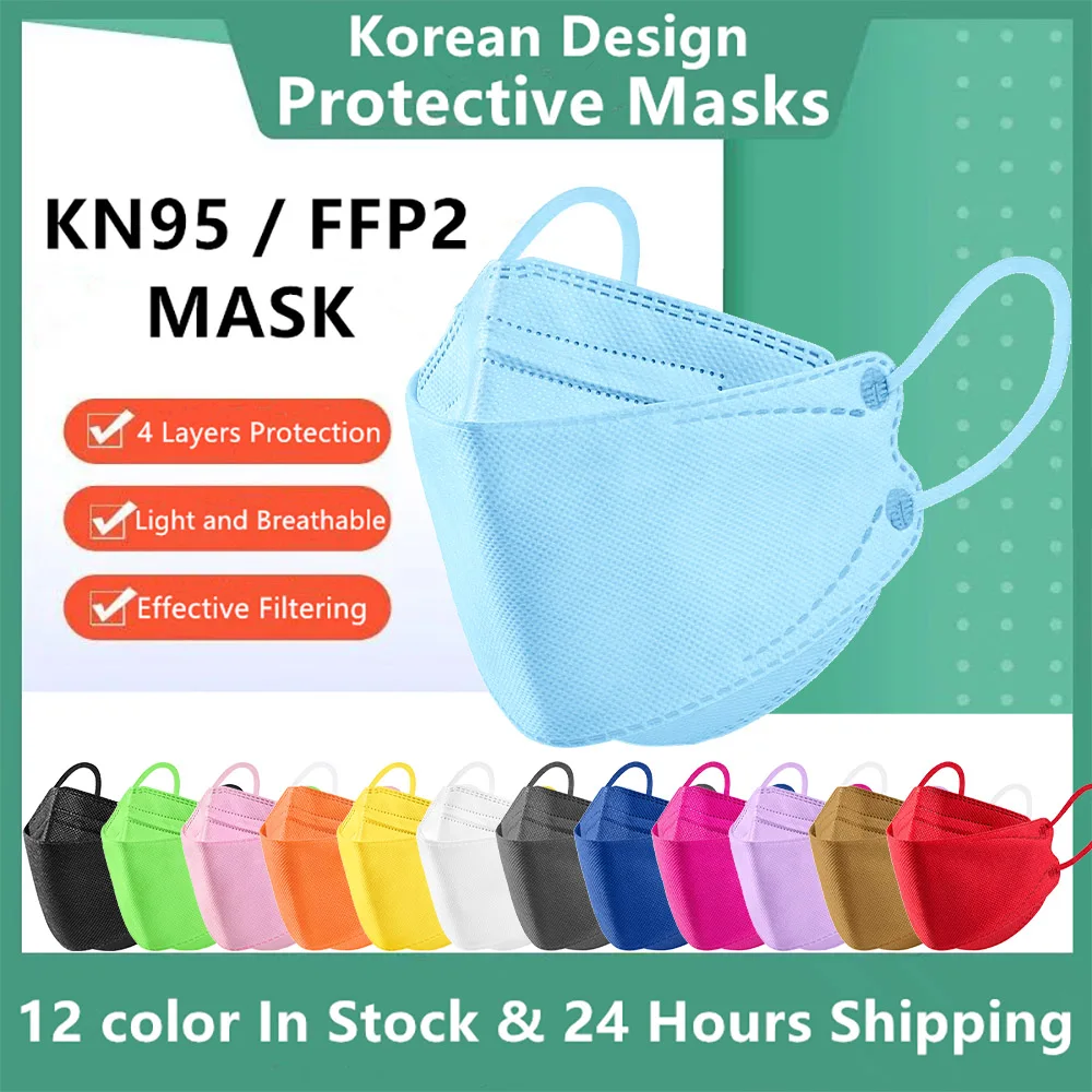 

Fish KN95 Masks 4 Layers Mascarillas FPP2 Negras Protective Respirator Dustproof Anti-fog PM25 Adult Colored Masques FFPP2 CE