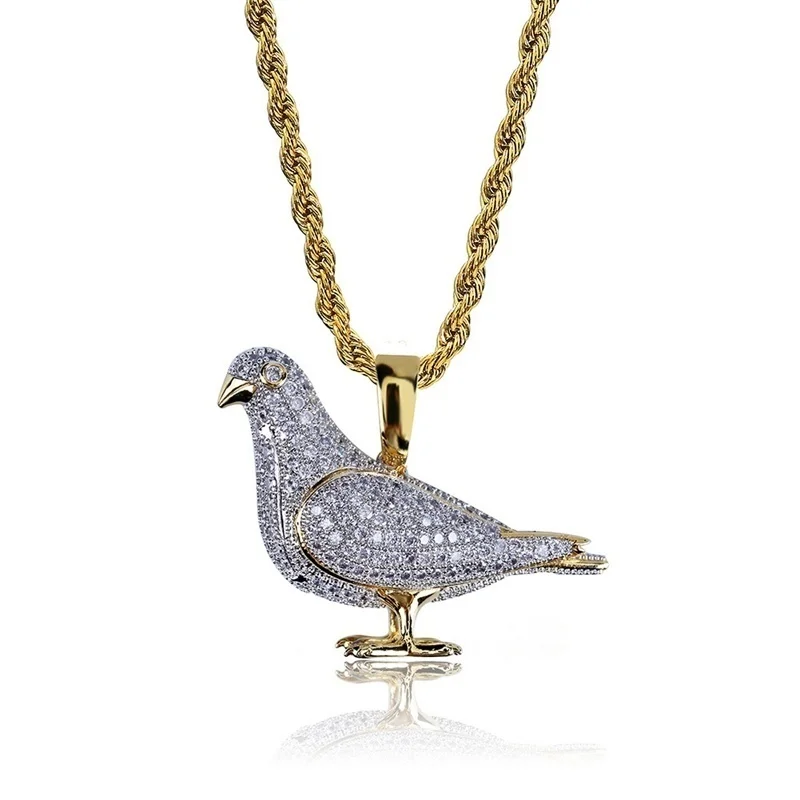 New Bohemian Crystal Inlaid Pendant Necklace for Men Animal Pigeon Copper Plated Hanging Necklace Accessories