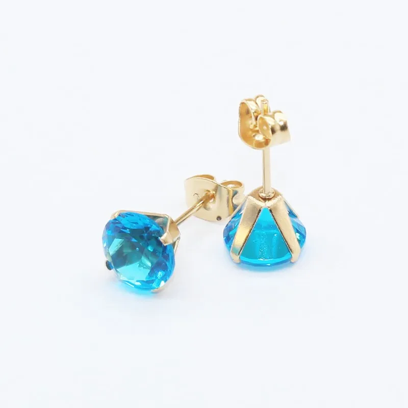 Size 3mm to 8mm 316L Stainless Steel Ocean Blue Color Round Zircon Stud Earrings  No Fade Allergy Free Brief Jewelry - Image 6