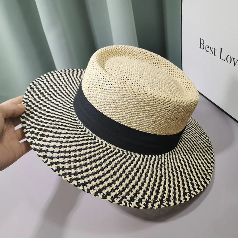 Womens Paper Straw Boater Hat Beach Flat Dress Fashion Show