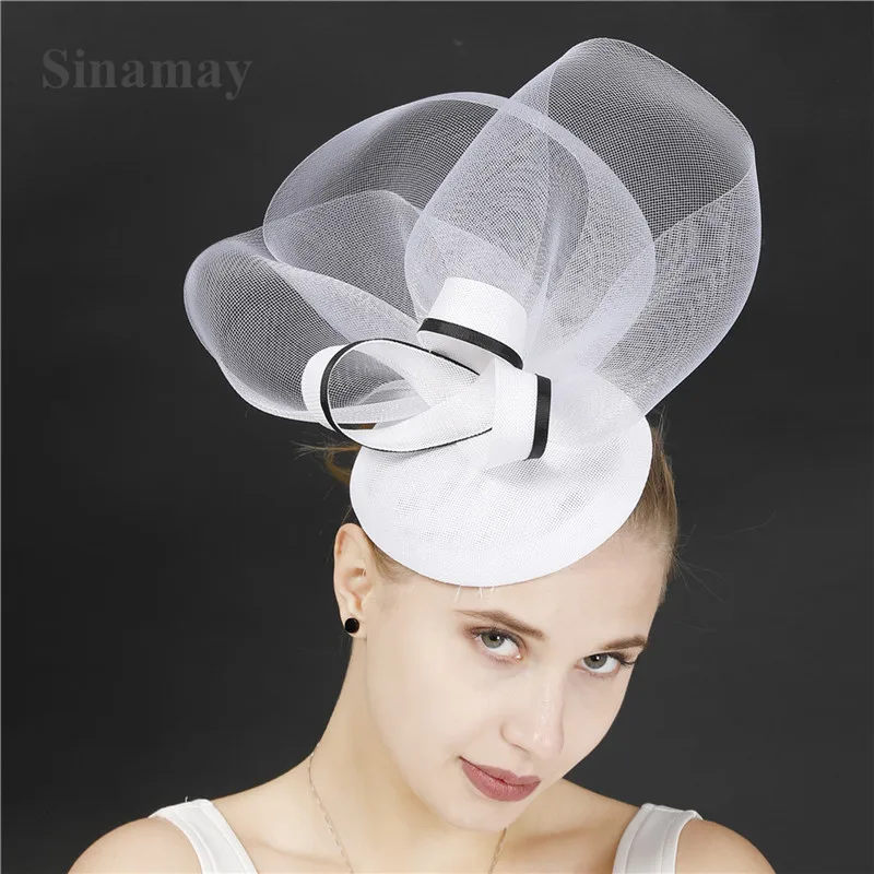 New White Wedding Event Hats Feather Derby Fascinators Chapeau Fashion Headwear Headbands Ladies Party Tea Headpiece Hair Clips