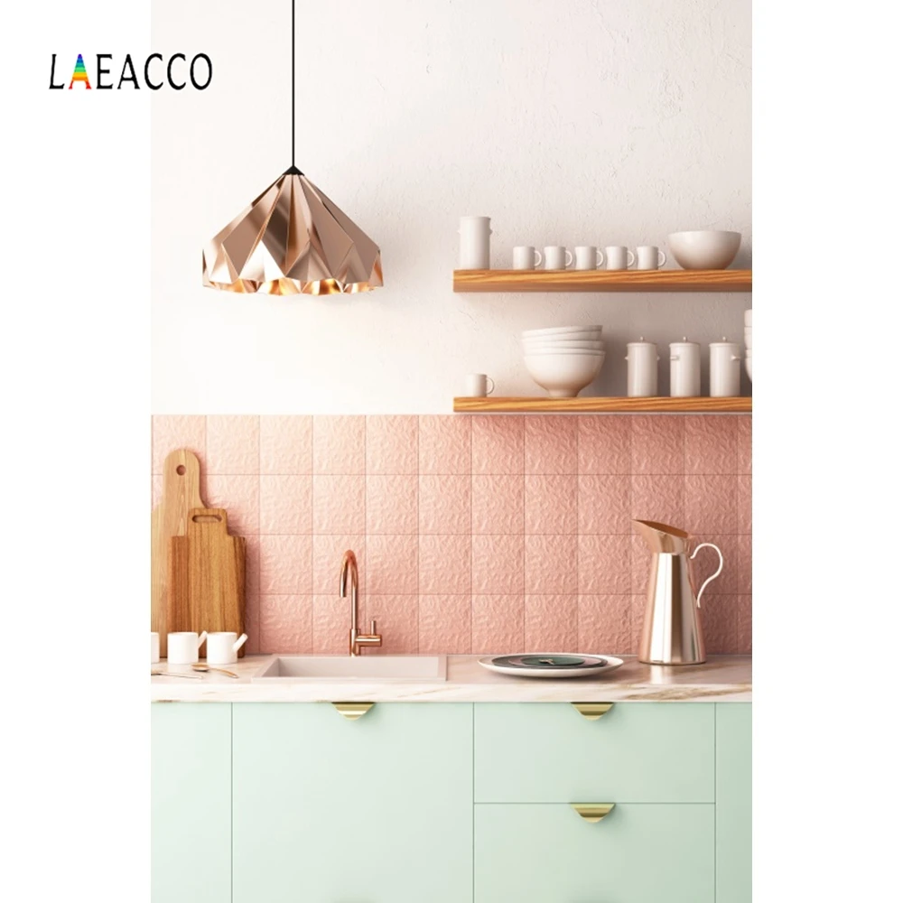 Laeacco Modern Kitchen Photography Backdrops Cupboard Pot Pan Light Interior Decor Photographic Backgrounds For Photo Studio