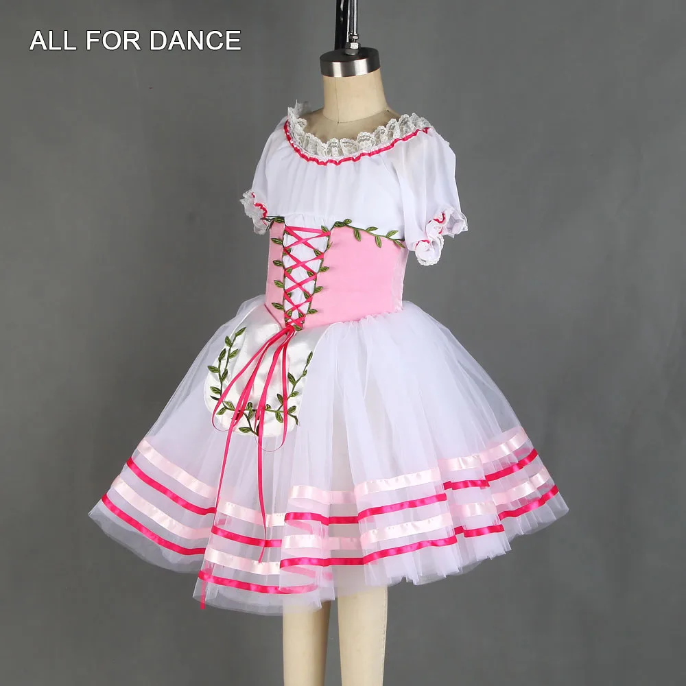 20529 สีขาวชีฟองแขนสั้นโรแมนติก Tutu กระโปรงผ้ากันเปื้อนขนาดเล็กสาว Ballerina Dance เครื่องแต่งกายบัลเล่ต์ Tutu ชุด Leotard