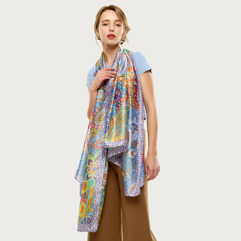 

Women Bright Silk Large Scarf Luxury Paisley Design Soft Long Shawl Female Office Wrap Stole Elegant Foulard [5009]