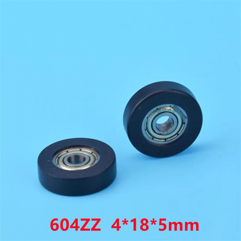 20pcs/100pcs 4*18*5mm 604ZZ Bearing POM Plastic Coated Pulley Door Drawer Showcase Guide Wheel Low Noise Flat Roller 4x18x5mm