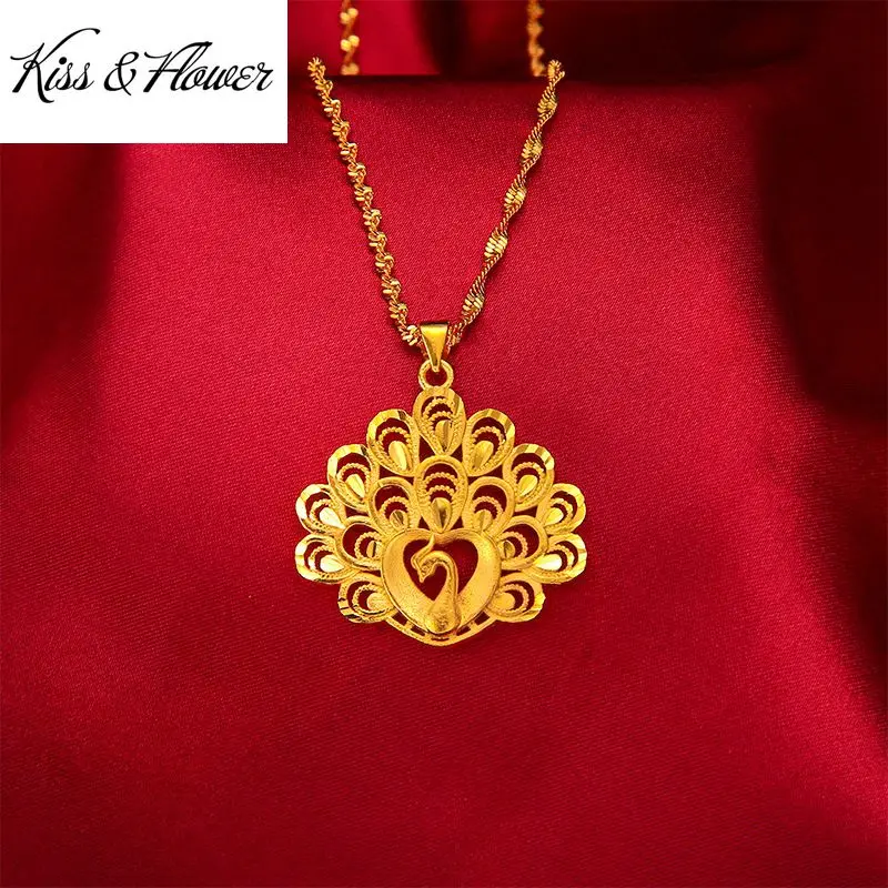 

KISS&FLOWER NK130 2022 Fine Jewelry Wholesale Fashion Woman Birthday Wedding Gift Exquisite Peacock 24KT Gold Pendant Necklaces