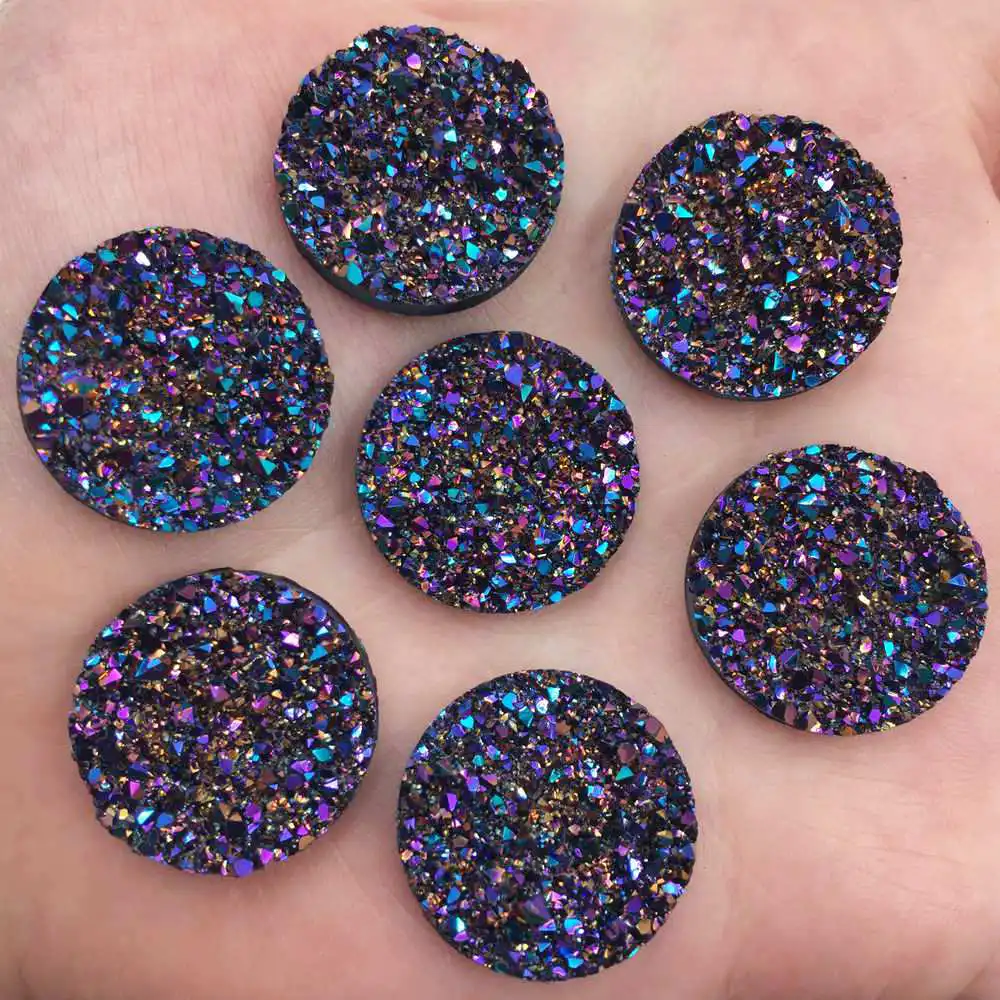 Bling AB Resin 25mm Round Ore Irregular Surface Flatback Rhinestone Buttons Appliques Ornaments DIY Wedding Scrapbook Craft L18