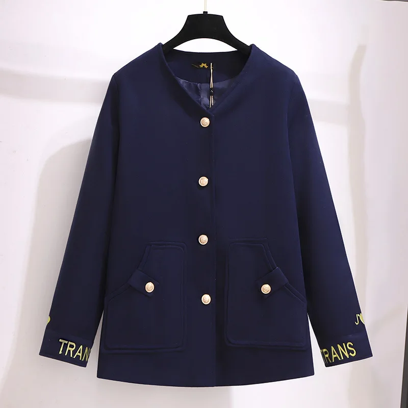 2021 Ladies Autumn Winter Plus Size Women Clothing Overcoat Large Long Sleeve Blue Button Thick Woolen Coat 3XL 4XL 5XL 6XL 7XL