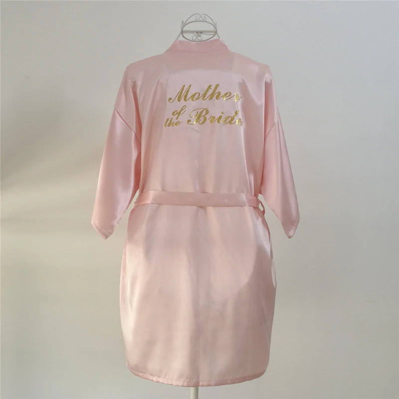 Wholesale Mother of the Bride Letter Gold Glitter Women Solid Bath Satin Kimono Robes For Wedding Party Bridesmaid Bathrobes T5