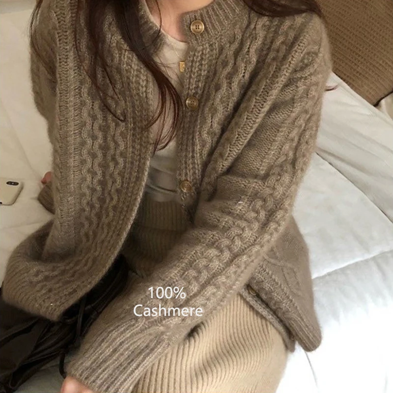 Autumn Winter Fashion New Sweater Women Wool Cardigan Long Sleeves 100%Cashmere Sweater Women Knitting Soft Warm Tops