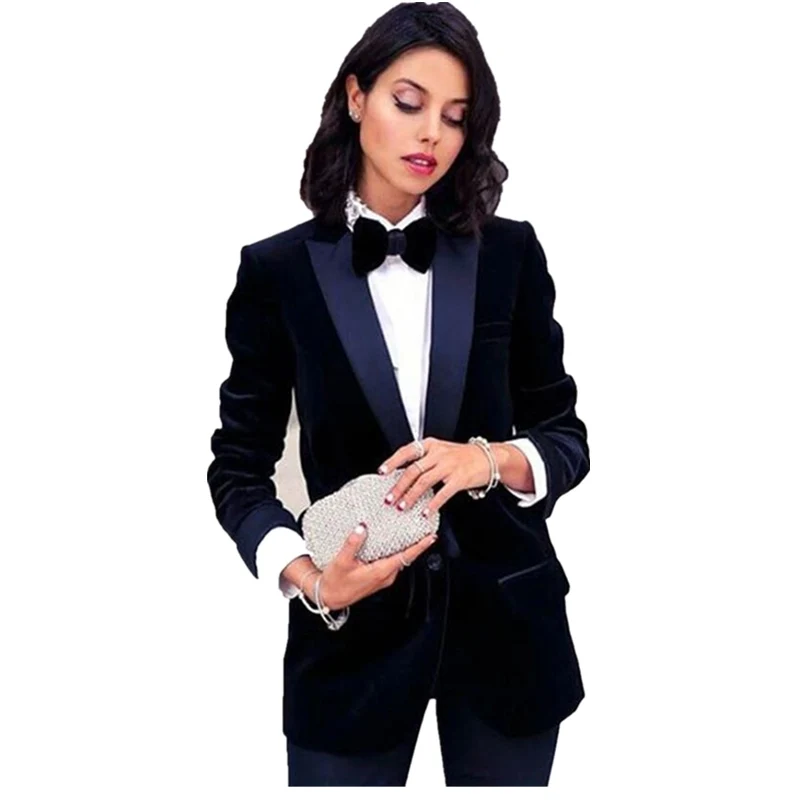 Navy Velvet Women\'s Suit Female Business Women Pantsuits Blazer Trouser Tuxedos Suits for Women Blazer Pants Women\'s Costumes