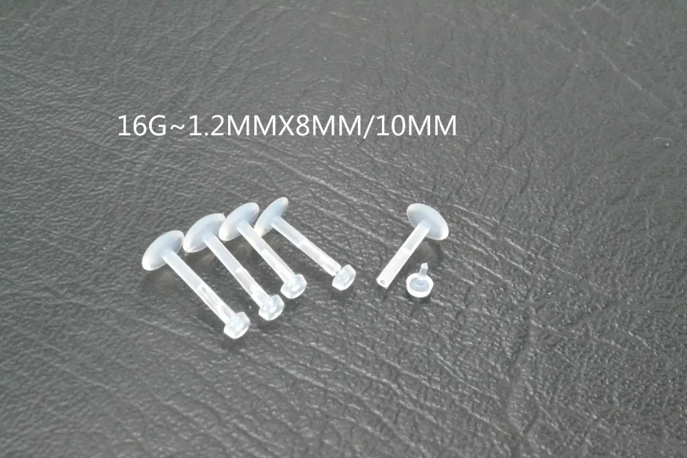 50 Stück Körperpiercing - UV-flexibler Retainer, transparenter flacher Lippen-Labret-Ring, Push-In-Ohr-Helix-Stab, Lippenpiercing 16gx8/10mm – Detail 1