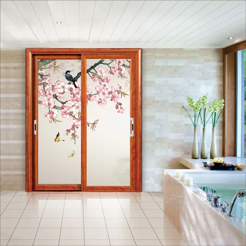 Custom Size Recyclable Window Sticker Chinese Culture Bird-Amd-Flower Painting Wardrobe Door Window Decoration 50cmx10cm