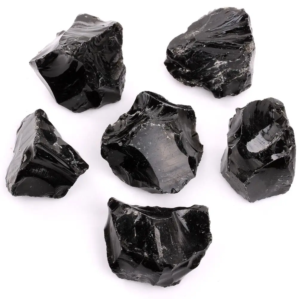 Rauer natürlicher schwarzer Obsidian, unregelmäßige Form, roher Quarz, Heilkristalle, Steine, Mineralspezimen, Dekoration – Detail 4