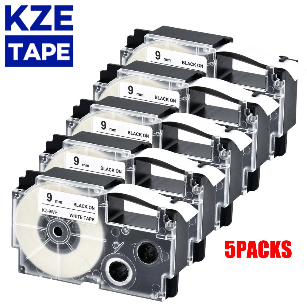 5PACKS 9mm label ribbon tape Black on White XR9WE XR-9WE compatible CASIO typewriter printer KL-60  KL-60SR KL120 EZ Label Maker