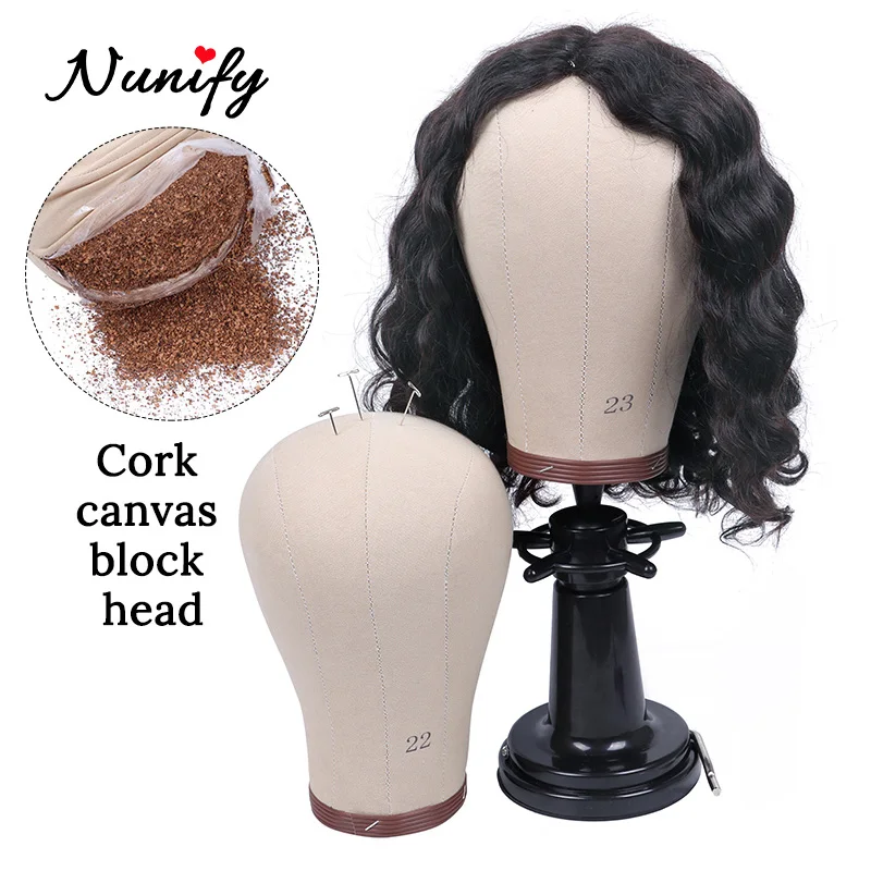 Nunify 21-23Inch Wig Canvas Block Head With Wig Making Display Styling Head With Common Size Mount Hole With Free T-Pins