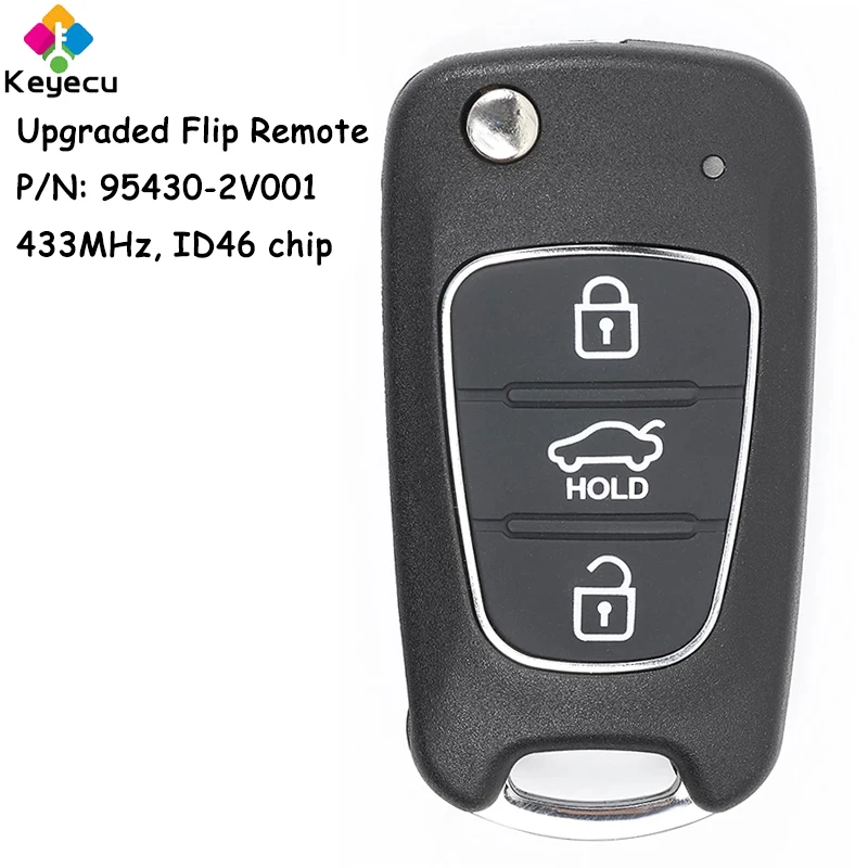 

KEYECU Upgraded Flip Remote Car Key With 3 Buttons 433MHz ID46 Chip for Hyundai Veloster 2011 2012 2013 - 2016 Fob 95430-2V001