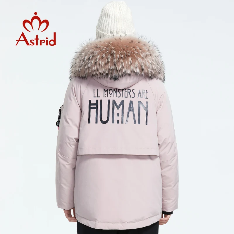 Astrid-Chaqueta de plumón con cuello de piel para mujer, abrigo de invierno de longitud media con capucha, estilo a la moda, AR-3001, novedad de