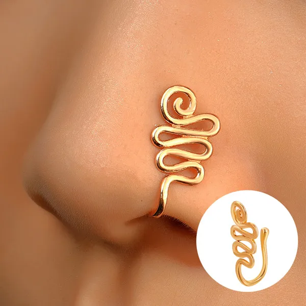 

1pcs Copper Wire Spiral Fake Piercing Nose Ring Gold Silver Color Clip Nose Ring Also Can Be Ear Clip Cuff Jewelry